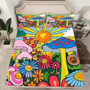 NEW Kawaii Mushroom Twin Bedding Set | Colorful Psychedelic 3pc